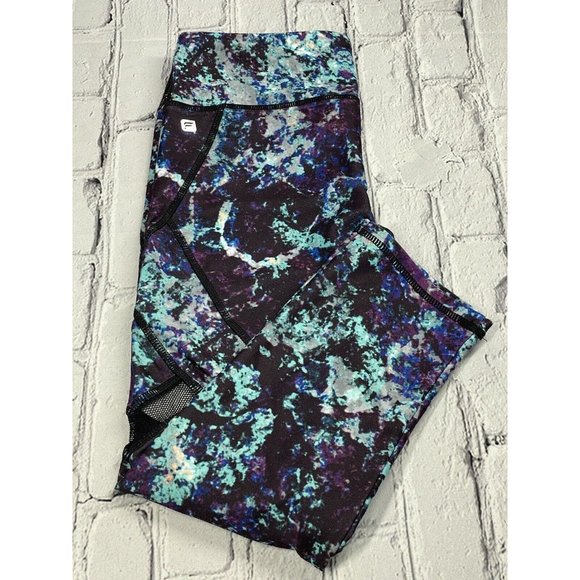 Fabletics XS Alessia Capri Walking On Air Print Mesh Panels Tie Dye Blue - Picture 9 of 10